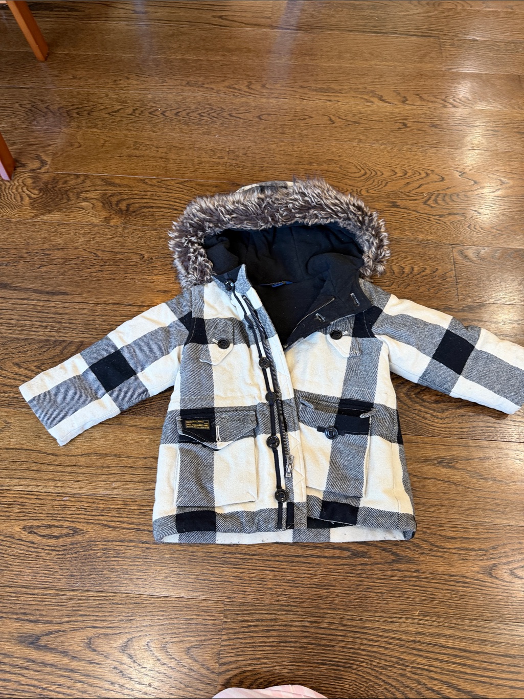 Ralph Lauren Toddler Plaid Hooded Winter Coat - Navy & Cream